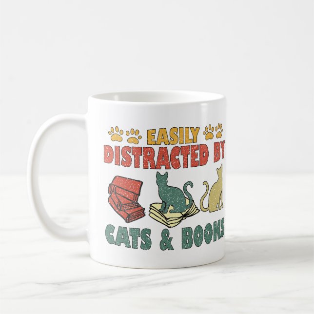 Easily Distracted By Cats And Books Coffee Mug (Left)