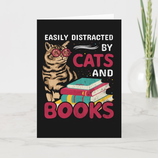 Easily Distracted By Cats And Books Cute Card (Front)
