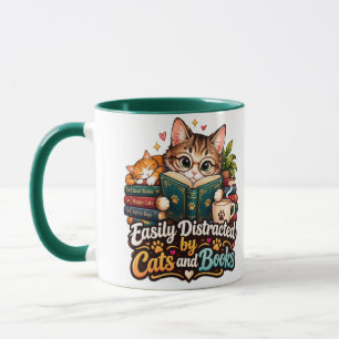 Easily Distracted by Cats and Books Cute Cat Lover Mug