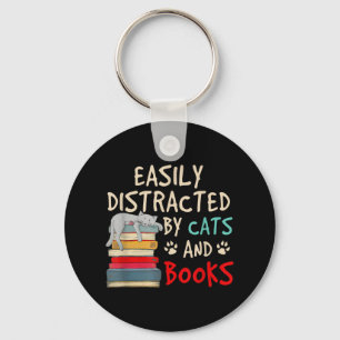 Easily Distracted by Cats and Books   Funny Cat Key Ring