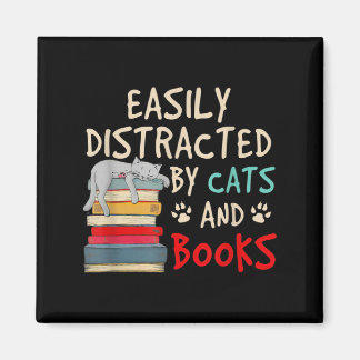 Easily Distracted by Cats and Books | Funny Cat Magnet