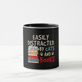Easily Distracted by Cats and Books | Funny Cat Mug
