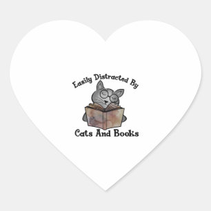 Easily distracted by cats and books heart sticker