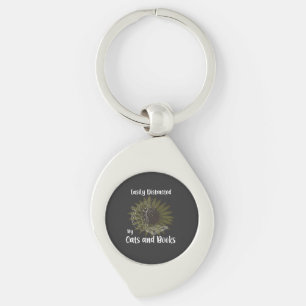 Easily Distracted by Cats and Books Key Ring