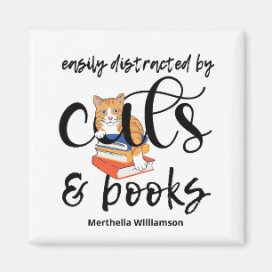 EASILY DISTRACTED BY CATS AND BOOKS MAGNET