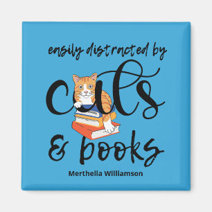 EASILY DISTRACTED BY CATS AND BOOKS MAGNET