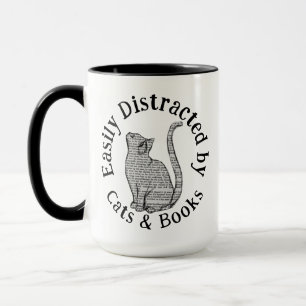 Easily Distracted by Cats and Books Vintage Mug