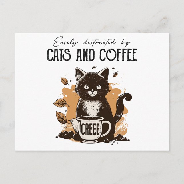 Easily Distracted By Cats And Coffee Cat Lovers Co Holiday Postcard (Front)