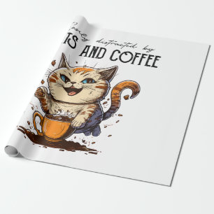 Easily Distracted By Cats And Coffee Cat Lovers Co Wrapping Paper