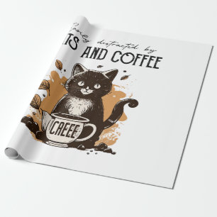Easily Distracted By Cats And Coffee Cat Lovers Co Wrapping Paper