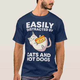 Easily Distracted By Cats And Hotdogs Kawaii Cat T-Shirt