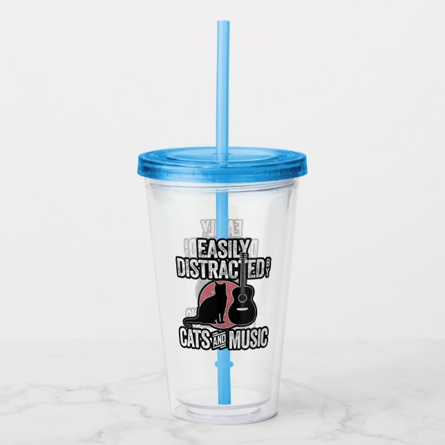 Easily Distracted by Cats and Music Acrylic Tumbler (Front)