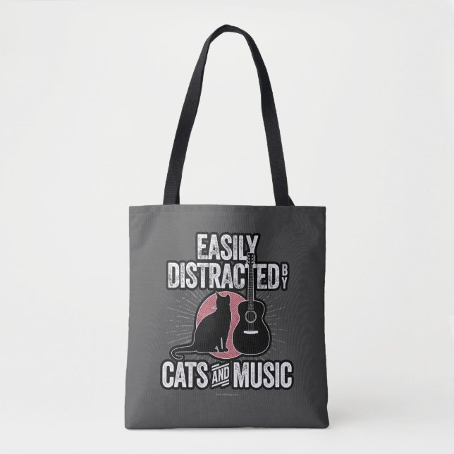 Easily Distracted by Cats and Music Tote Bag (Front)