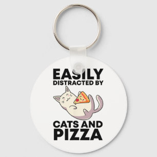 Easily Distracted By Cats And Pizza Kawaii Cat Lov Key Ring