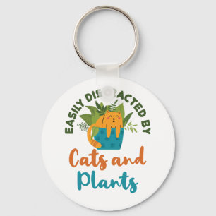 Easily Distracted by Cats and Plants Cat Lover Key Ring