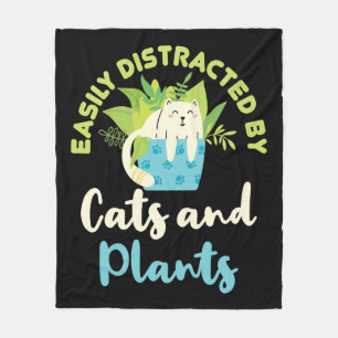 Easily Distracted by Cats and Plants Cat Plant Fleece Blanket