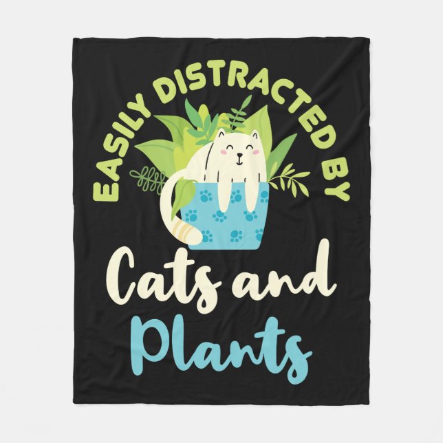 Easily Distracted by Cats and Plants Cat Plant Fleece Blanket (Front)