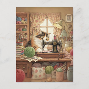 Easily Distracted By Cats And Sewing - Cat Sewing Postcard