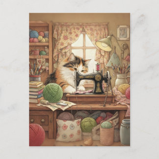 Easily Distracted By Cats And Sewing - Cat Sewing Postcard