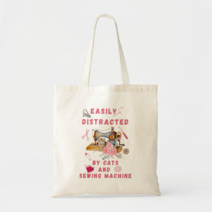 Easily Distracted By Cats And Sewing - Cat Sewing Tote Bag