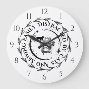 Easily Distracted By Cats And Sewing  Large Clock
