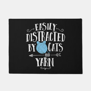 Easily Distracted By Cats And Yarn Knitting Yarn Doormat