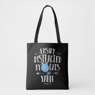 Easily Distracted By Cats And Yarn Knitting Yarn Tote Bag
