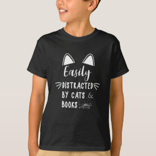 Easily Distracted  By Cats Books Book Lovers Worm T-Shirt