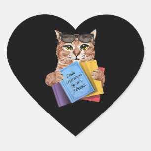 Easily Distracted By Cats & Books   Cat Book Lover Heart Sticker