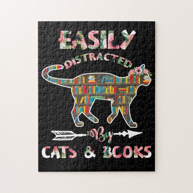 Easily Distracted By Cats Books Jigsaw Puzzle (Vertical)