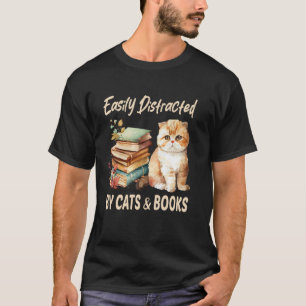 Easily Distracted by Cats Books Vintage Funny Cat T-Shirt