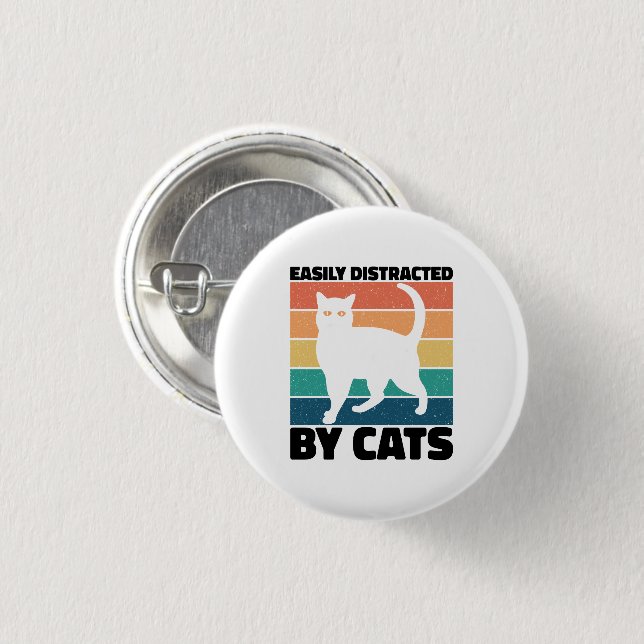 Easily Distracted By Cats kitty kawaii Funny Cat 3 Cm Round Badge (Front & Back)