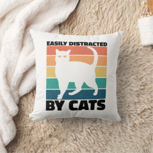 Easily Distracted By Cats kitty kawaii Funny Cat Cushion