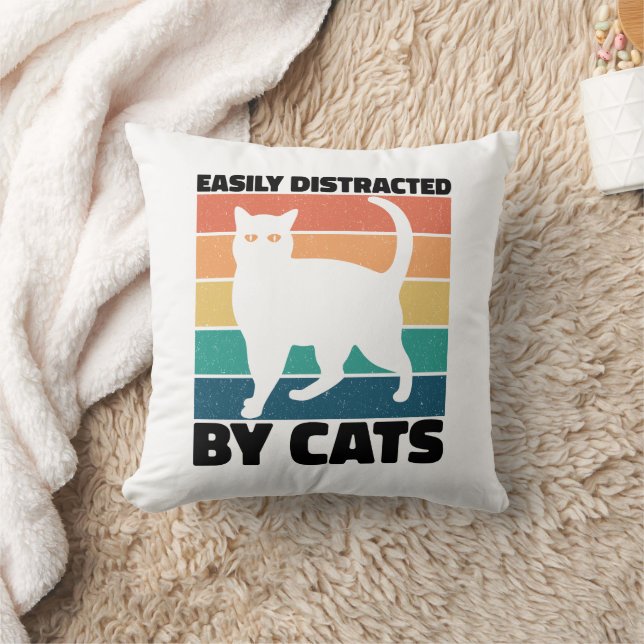 Easily Distracted By Cats kitty kawaii Funny Cat Cushion (Blanket)