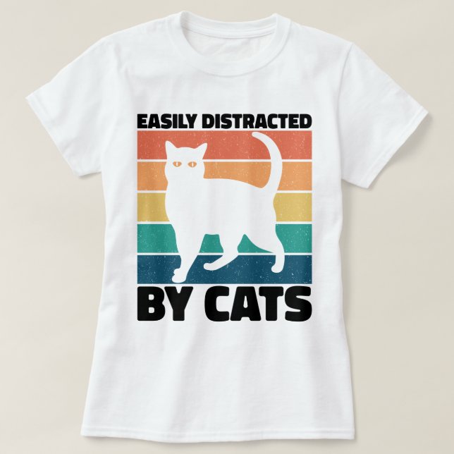 Easily Distracted By Cats kitty kawaii Funny Cat T-Shirt (Design Front)