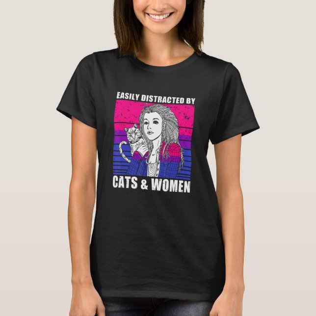 Easily Distracted By Cats Women For Lesbian Bisexu T-Shirt (Front)