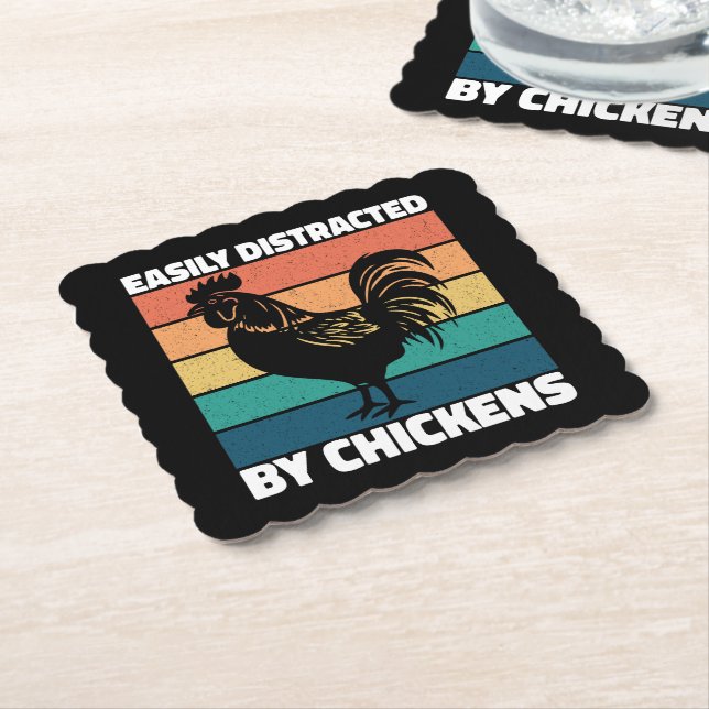 Easily Distracted By Chickens Farming Lovers Funny Paper Coaster (Angled)