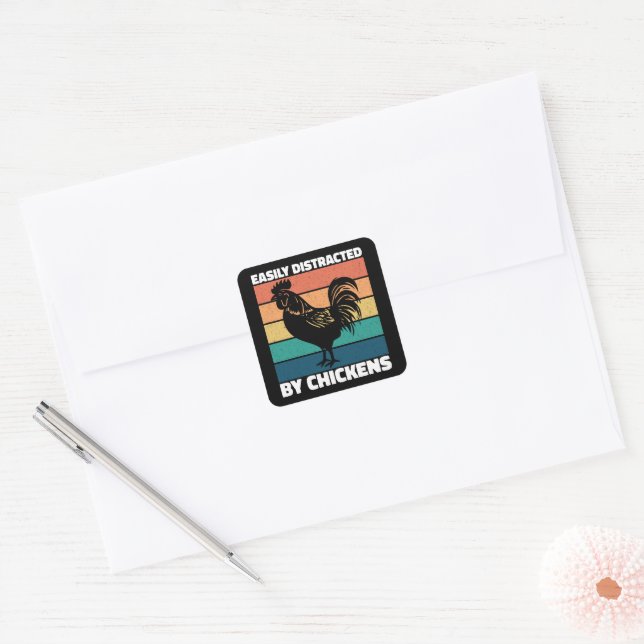 Easily Distracted By Chickens Farming Lovers Funny Square Sticker (Envelope)
