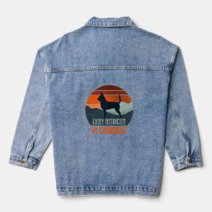 Easily Distracted By Chihuahuas Dog Walking Denim Jacket