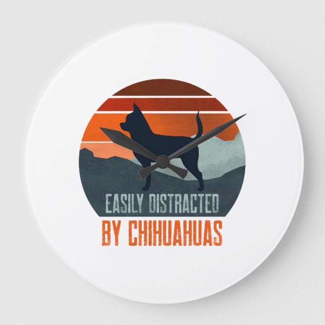 Easily Distracted By Chihuahuas Dog Walking Large Clock (Front)
