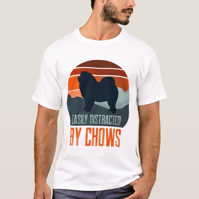 Easily Distracted By Chows Dog Walking T-Shirt (Front)