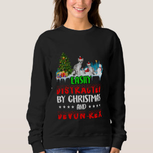 Easily Distracted By Christmas & Devon Rex Cat On Sweatshirt