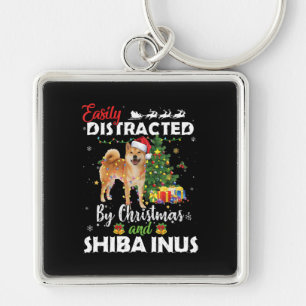 Easily distracted by christmas shiba inu dog gift key ring