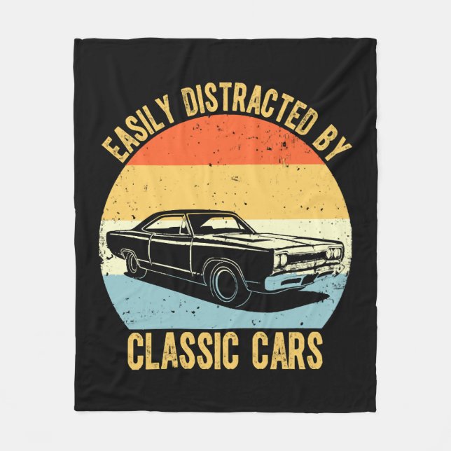 Easily Distracted By Classic Cars Fleece Blanket (Front)