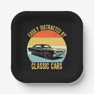 Easily Distracted By Classic Cars Paper Plate