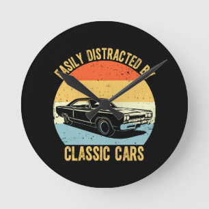 Easily Distracted By Classic Cars Round Clock