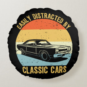 Easily Distracted By Classic Cars Round Cushion
