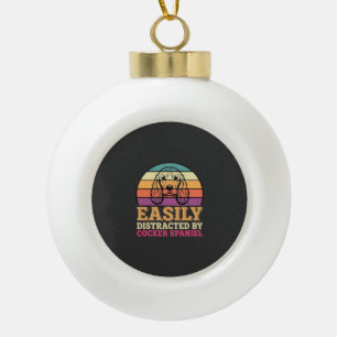 Easily Distracted By Cocker Spaniel Retro Dog Ceramic Ball Christmas Ornament