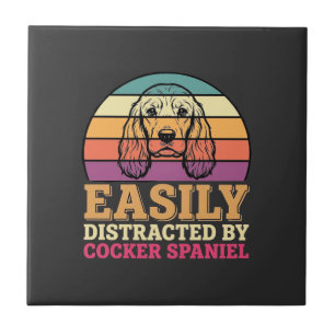 Easily Distracted By Cocker Spaniel Retro Dog Ceramic Tile