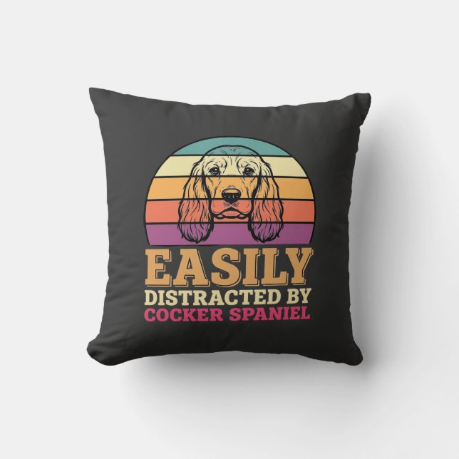 Easily Distracted By Cocker Spaniel Retro Dog Cushion (Front)